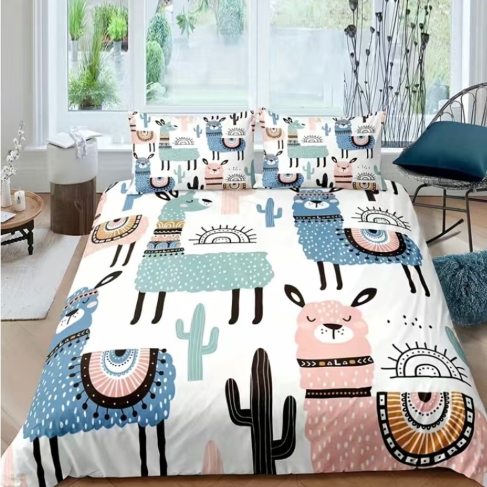 Pottery Barn Kids Llama Print Duvet Cover Set Twin Size Bedding 1 Pillowcase NEW